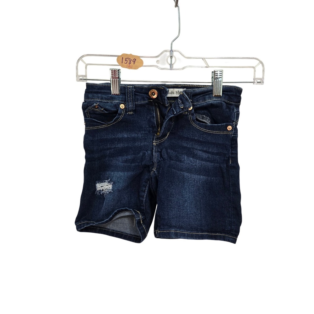 YMI WannaBettaFit Girls Dark Wash Distressed Denim Shorts Size 7
